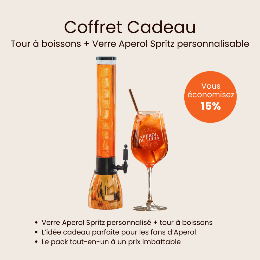 Coffret cadeau verre Aperol et tour à boissons