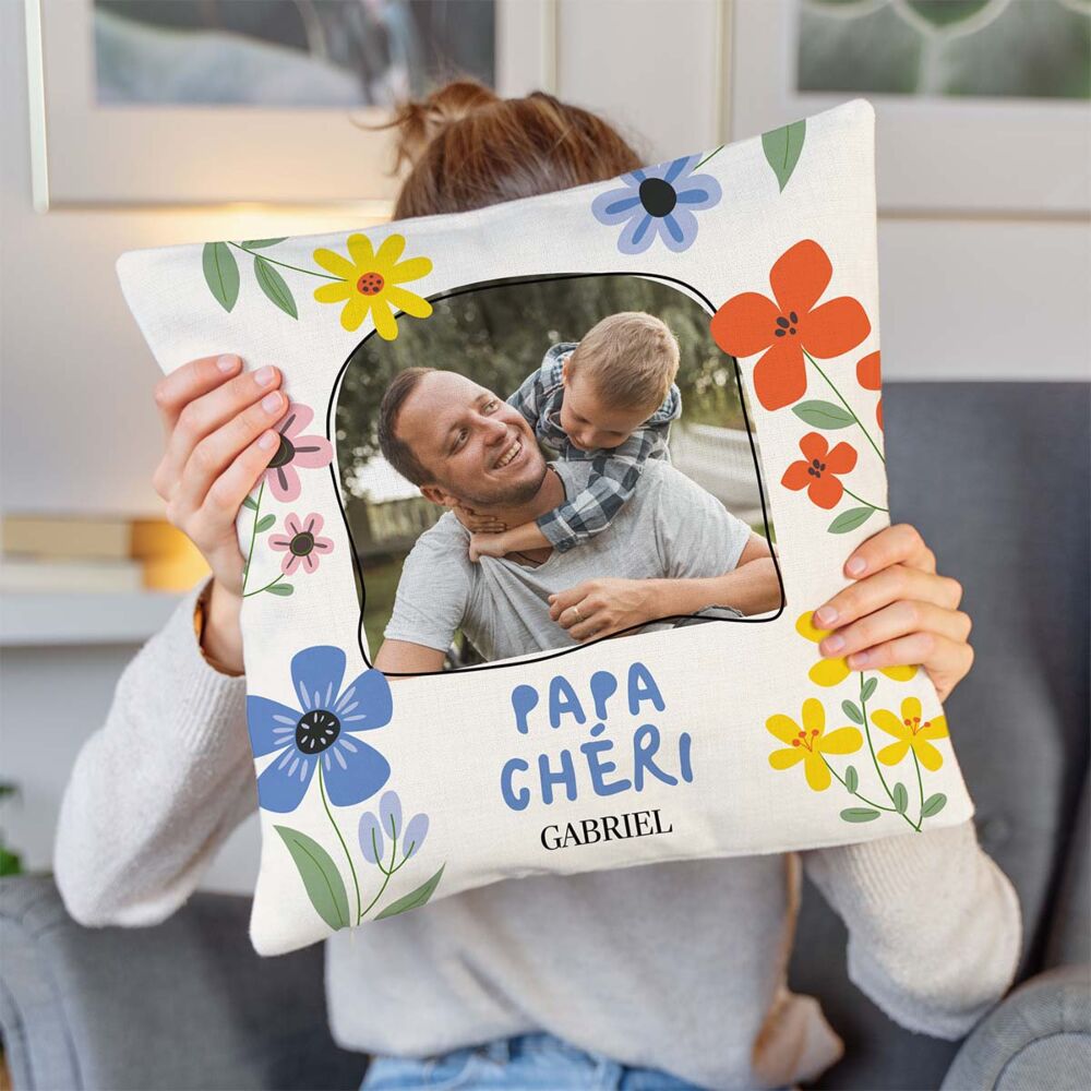 Housse de coussin personnalisée avec photo et texte