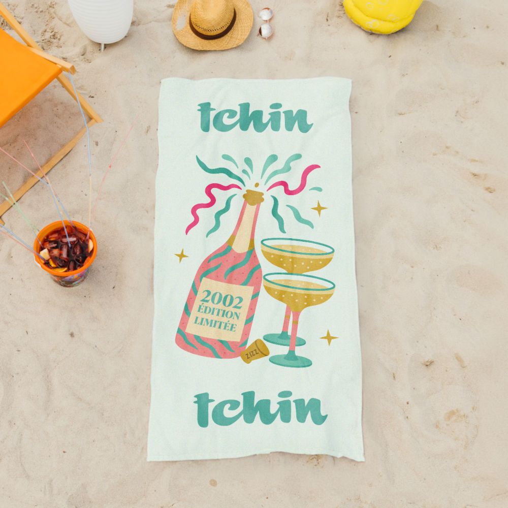 Serviette personnalisée Champagne et texte