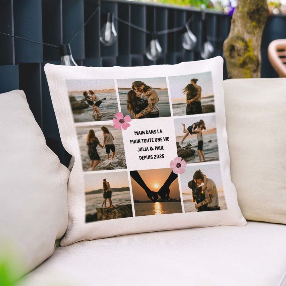 Housse de coussin personnalisée avec texte et symboles