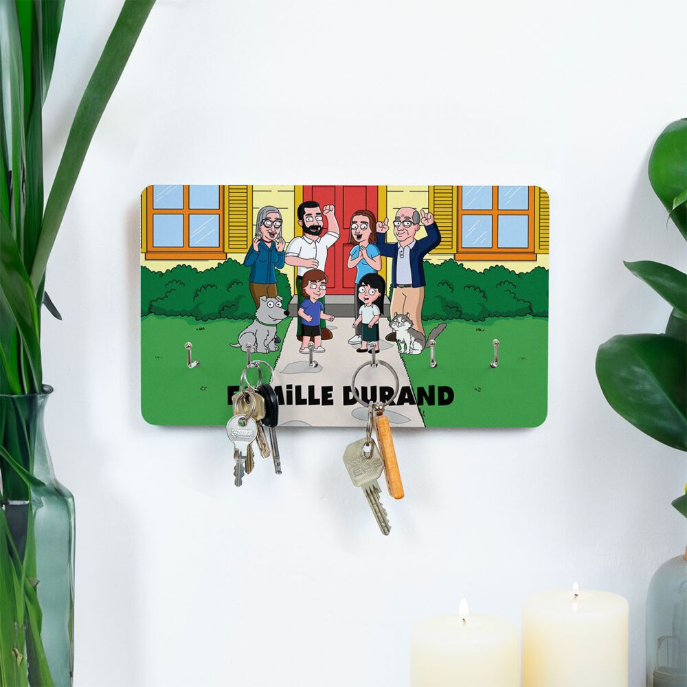 Porte-clés Mural personnalisé famille dessin animé - Illustration