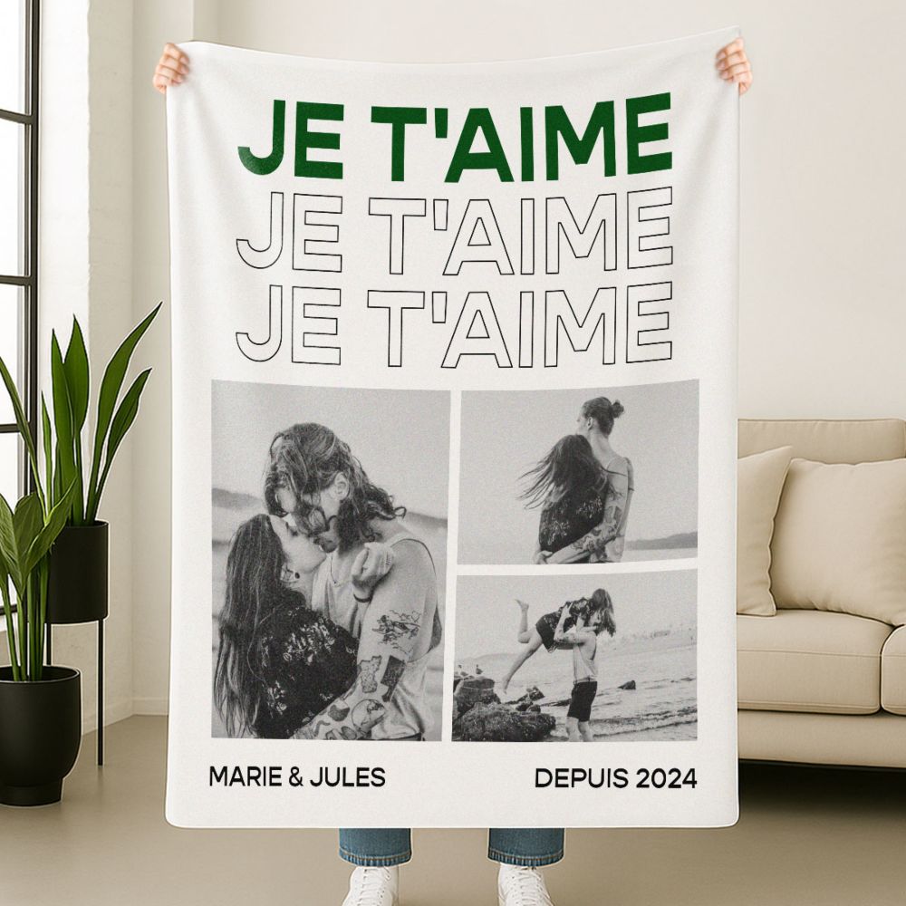 Personalisierbare Decke mit Schwarz Weiß Fotos und Text