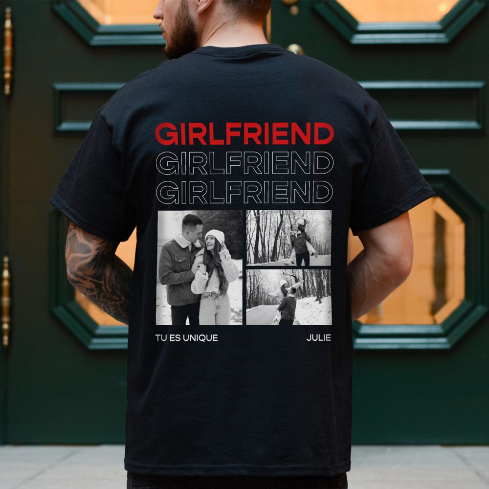 T-shirt personnalisé avec photos en noir et blanc et texte