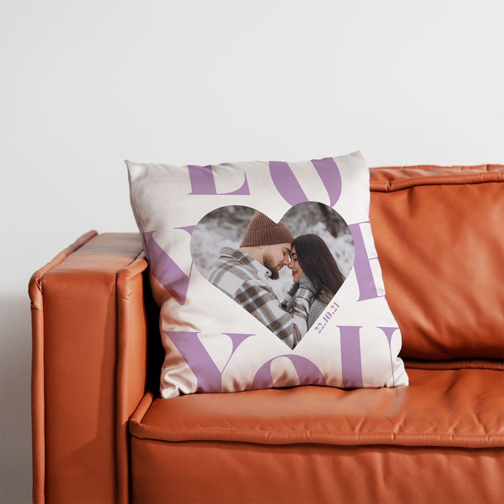 Housse de coussin personnalisée Cœur avec photo et texte