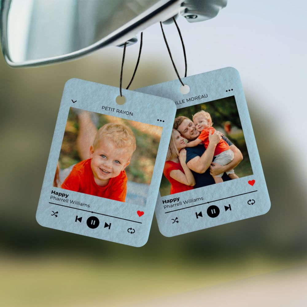 Désodorisant voiture personnalisé avec photo et chanson - Lot de 2