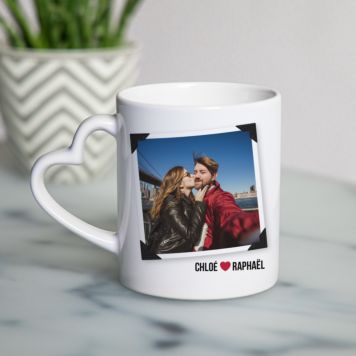 Tasse Poignée Cœur avec Photo et Texte