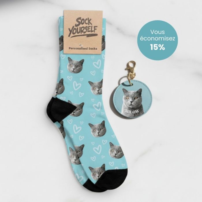 Coffret cadeau chaussettes pour animaux et porte-clés