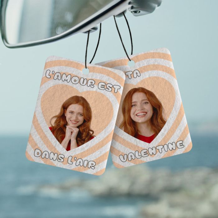 Désodorisant voiture rétro personnalisé avec photo et texte – Lot de 2