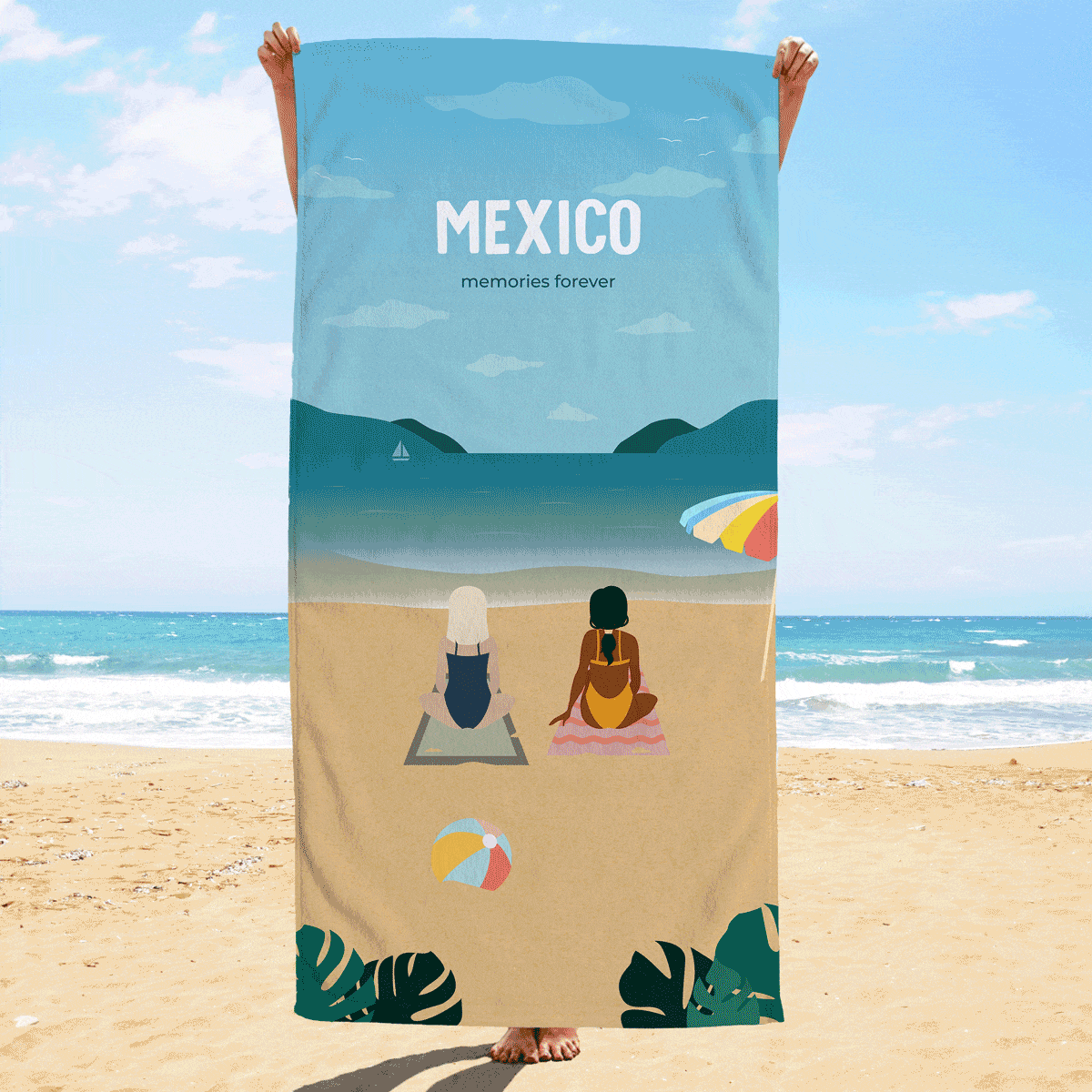 Serviette personnalisée Amies à la plage - Illustration
